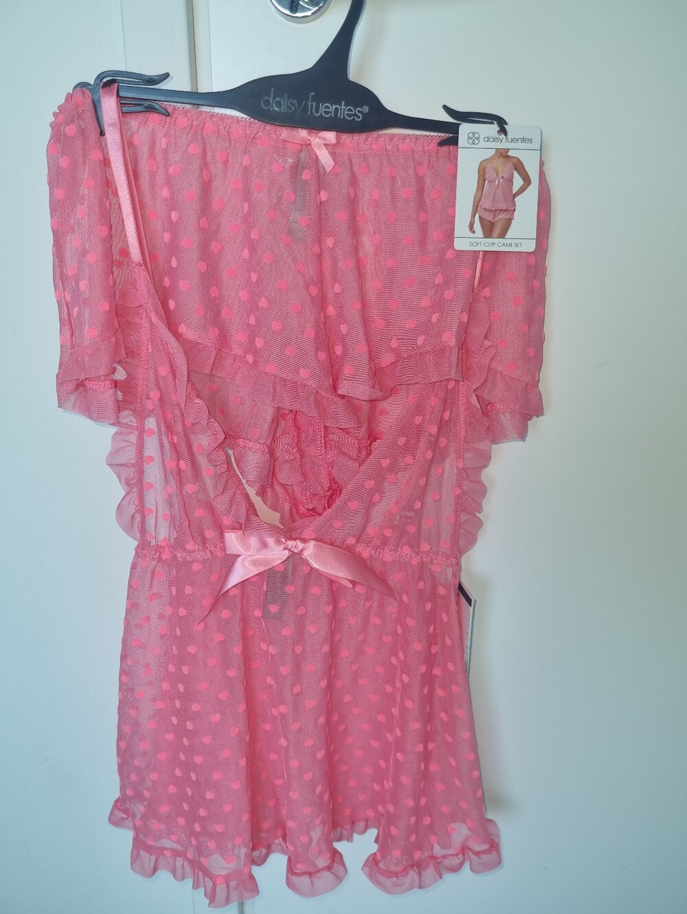 NWT Daisy Fuentes Pink Heart Soft Cup Cami Pajama Set